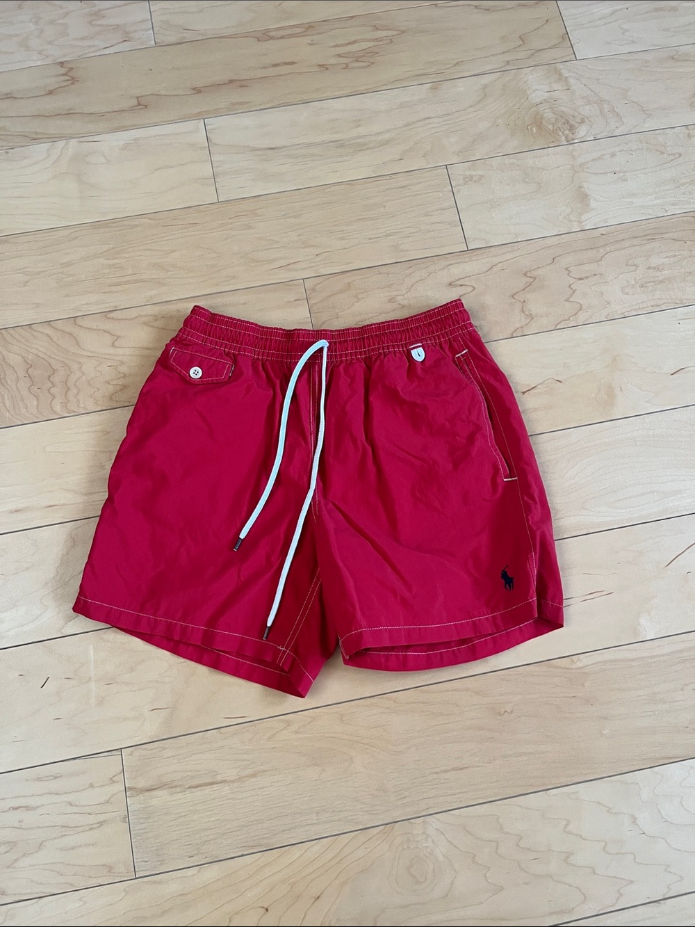 Polo by Ralph Lauren Red Men’s Swim Trunks with White Drawstring